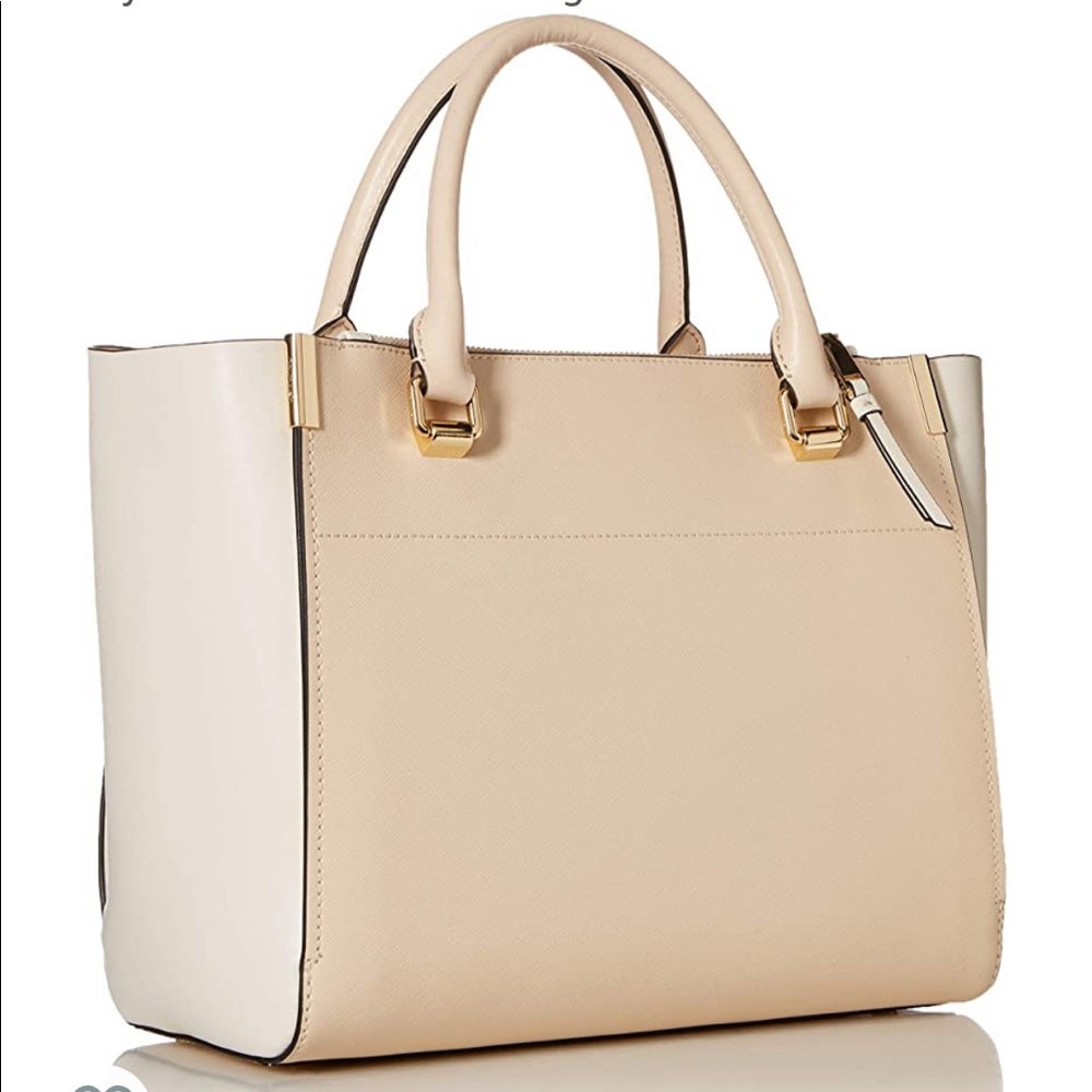 NWT CALVIN KLEIN Leather Bag Raelynn Beige Satchel - Picture 7 of 7